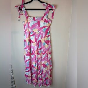 Blu Pepper Stitch Fix Tie Strap Brush Stroke Midi Dress Pink Yellow Size Large